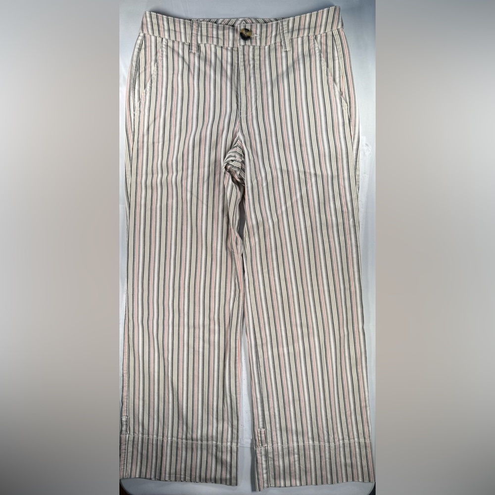 CAbi Striped Ankle Pants in Cream, Gray and Red (no ties for legs)